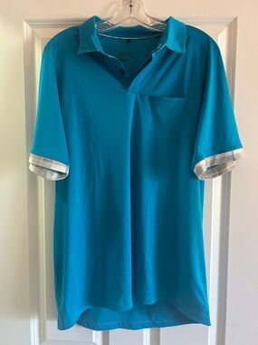 Nike Men’s Teal Polo with Plaid Contrast Cuffs